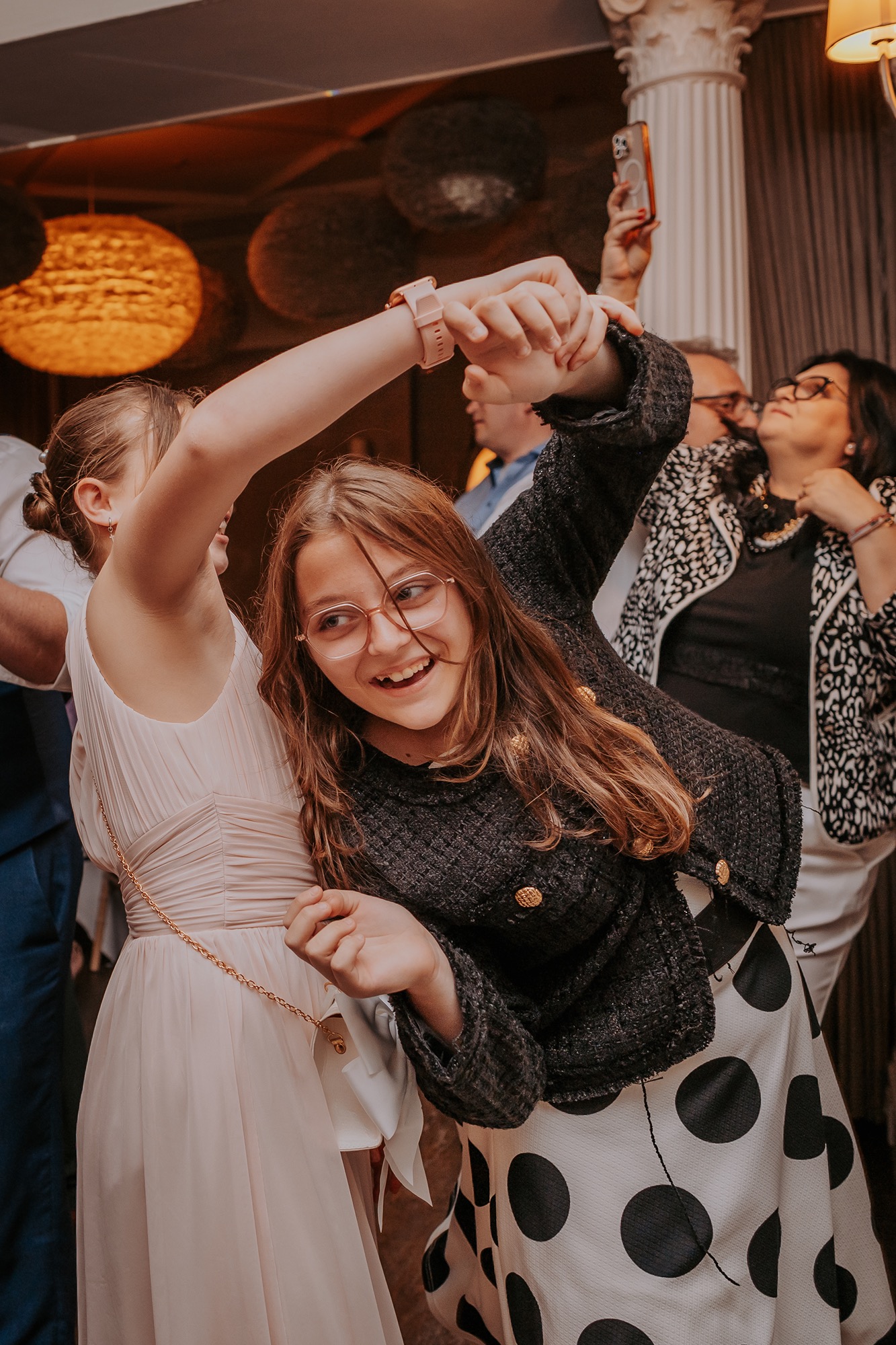 Girls dancing at wedding celebration at Falcon Manor, North Yorkshire