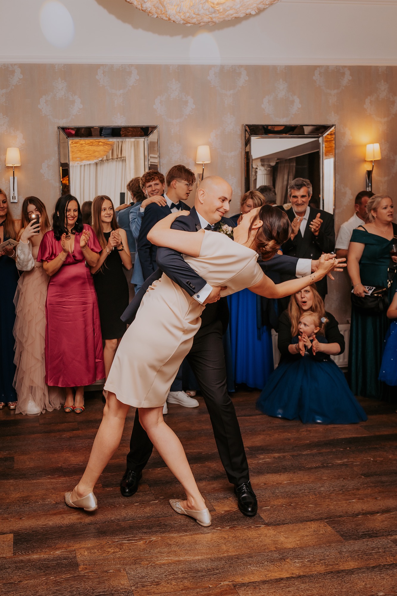 Couple masted the dip at wedding first day, Falcon Manor, North Yorkshire wedding Venue