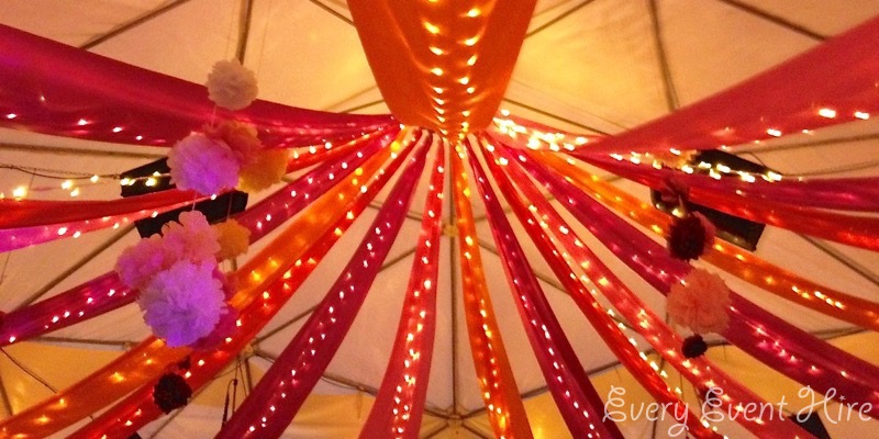 Orange and Purple marquee draping