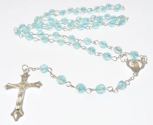 Blue faceted acrylic 6mm rosary iridescent beads 49cm length