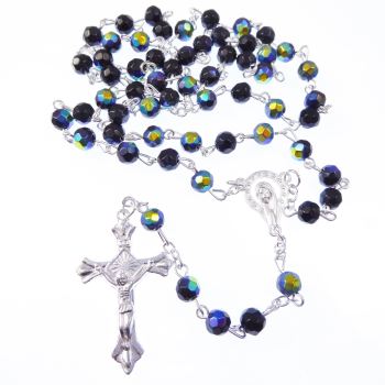 Black glass iridescent faceted rosary beads