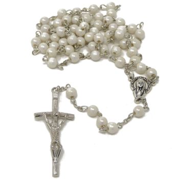 White round glass iridescent 50cm length rosary beads