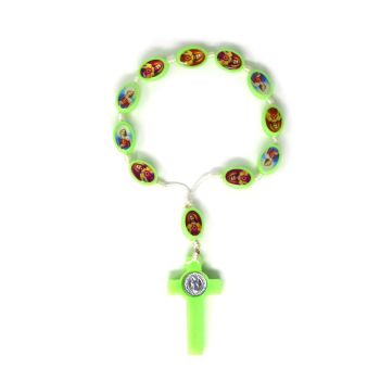 Light green plastic 1 decade rosary beads Twin hearts Sacred Immaculate Jesus Mary