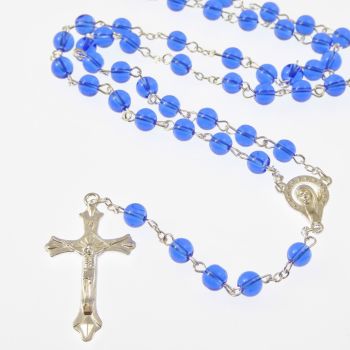 Deep royal blue Catholic rosary beads Our Lady center …