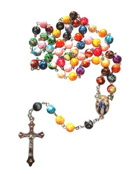 Rainbow rosary beads marble effect Miraculous centre plastic rosary 8mm beads