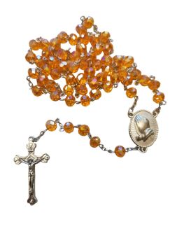 Orange glass rosary beads faceted iridescent Catholic 8mm beads