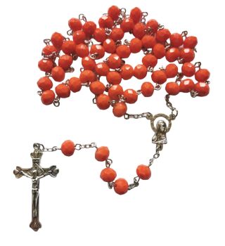 Coral colour rosary beads dark orange faceted glass 8mm Catholic