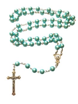 Light blue pearl effect rosary beads 5 decade Catholic 8mm beads