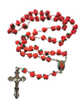 Red rose flower rosary beads Immaculate Heart center Catholic prayer