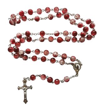Red pink crackle glass rosary beads Catholic prayer 8mm large beads