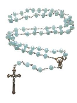 Pastel blue glass rosary beads iridescent faceted Catholic prayer 8mm beads