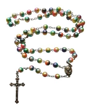 Pastel rainbow rosary beads paint effect 5 decade Catholic plastic