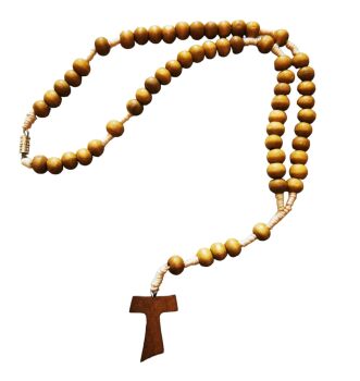 Tau rosary beads small wood light brown rosary on cord