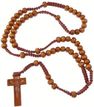Wood wooden light brown long cord rosary beads necklace 61cm