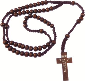 Wood wooden dark brown long cord rosary beads necklace 61cm