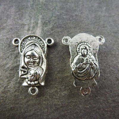 Mary /Jesus silver metal rosary center 2.1cm
