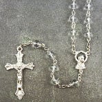 Clear round glass rosary beads silver center 50cm length