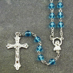 Bright blue round glass rosary beads with silver crucifix 50cm long