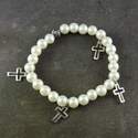 Cream pearl effect 8mm beads with cross and rose flower charms