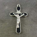 Black 5cm crucifix with silver metal raised Jesus