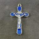 5cm blue cross with raised Jesus - silver colour metal
