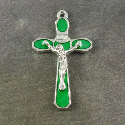 5cm green crucifix with silver metal colour base