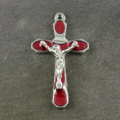 5cm red crucifix with raised Jesus