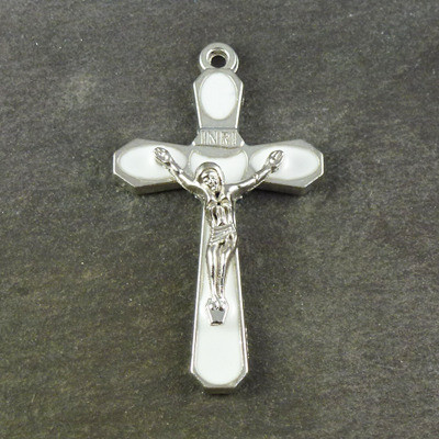 5cm white cross with silver metal Jesus