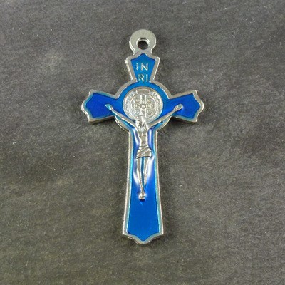 5cm blue St. Benedict cross with raised Jesus
