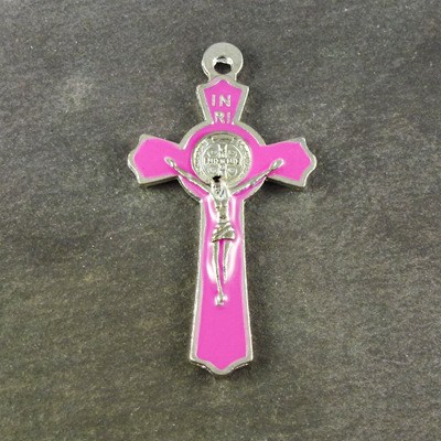 5cm pink St. Benedict cross with raised Jesus