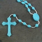 Blue plastic basic oval rosary beads 42cm length