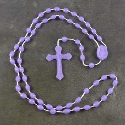 Purple plastic basic oval rosary beads 42cm length