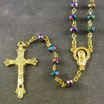Purple iridescent 59cm length gold chain rosary beads with clasp