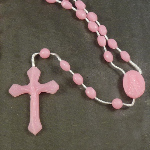 Pink plastic basic oval rosary beads 42cm length