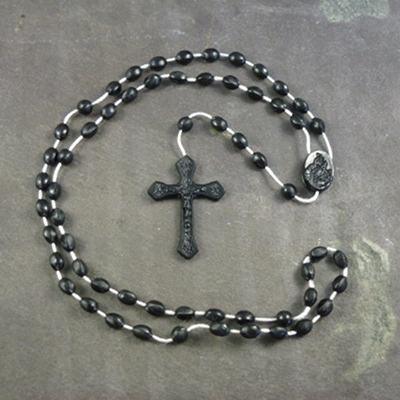 Black plastic basic oval rosary beads 42cm length