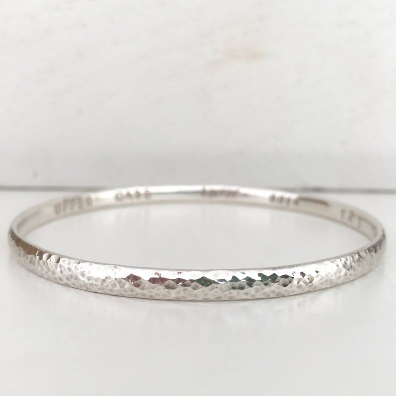 Sterling silver personalised bangle hammered finish