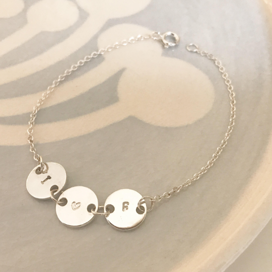 Little disc initial bracelet silver circle bracelet silver initial bracelet