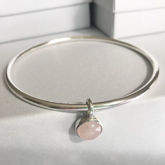 Silver rose quartz bangle silver rose quartz bracelet charm bangle