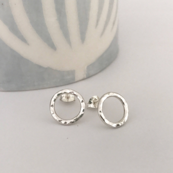 Hammered circle stud earrings in sterling silver