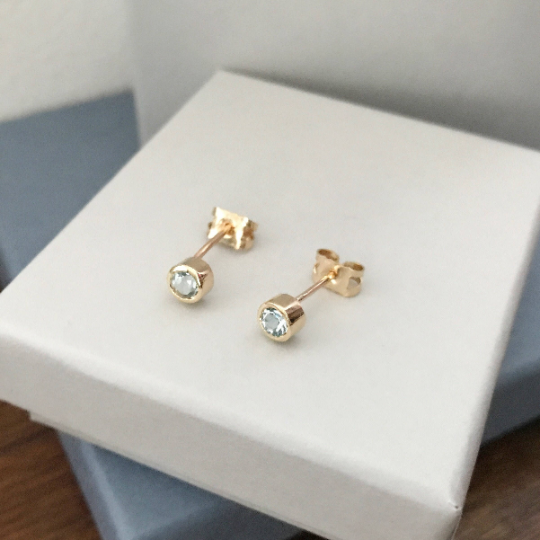 Aquamarine stud earrings 9ct yellow gold aquamarine studs rubover birthston