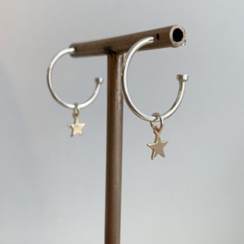 Sterling silver hoop earrings with 9ct yellow gold stars