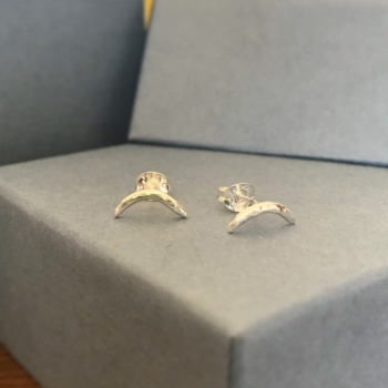 Little moon stud earrings hammered finish crescent studs