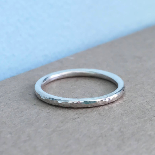 Skinny hammered stacking ring 2mm in sterling silver