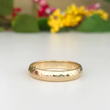 4mm 9ct yellow gold hammered finish wedding ring court shaped