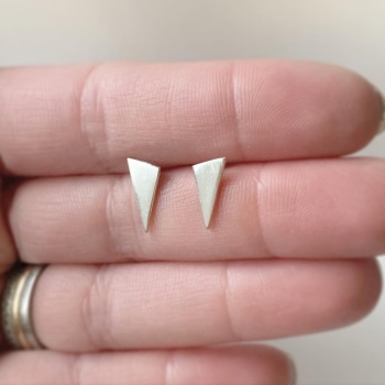 Silver long triangle stud earrings