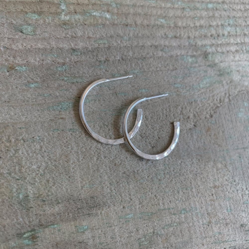Sterling silver hoops with hammered detail