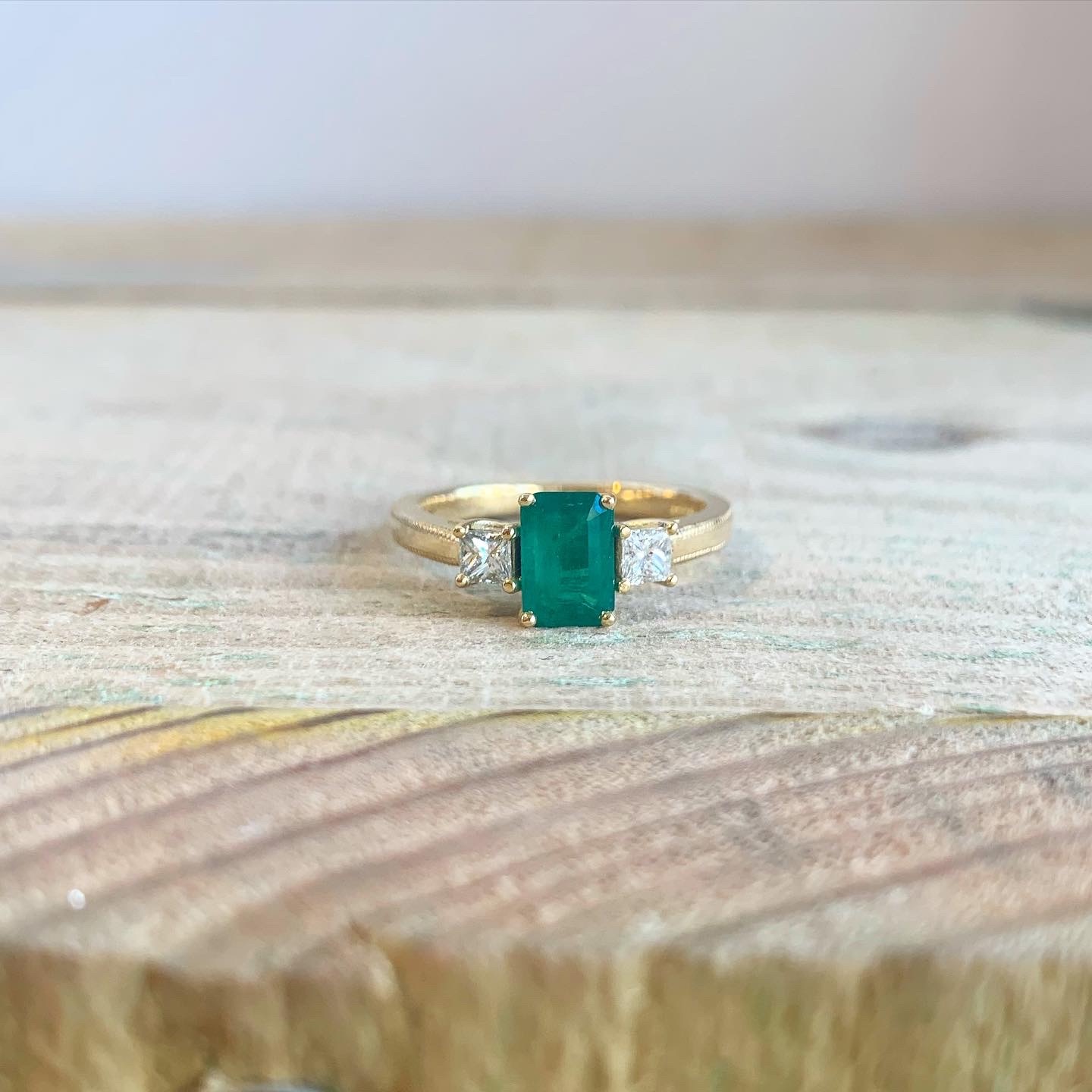 18ct Yellow Gold Emerald and Diamond Engagement Ring