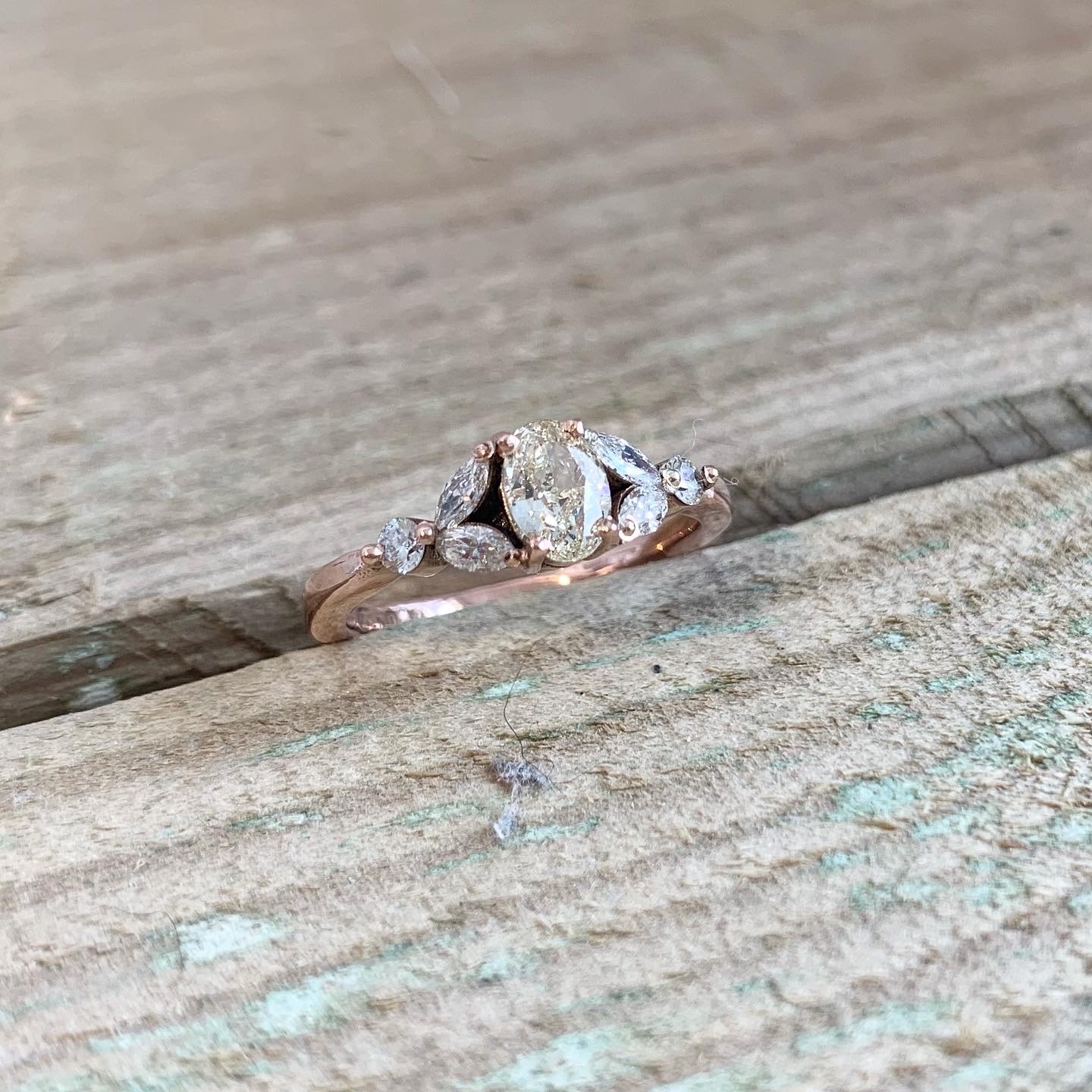 Rose Gold Champagne Diamond Centre Stone and Marquise Diamond Shoulders