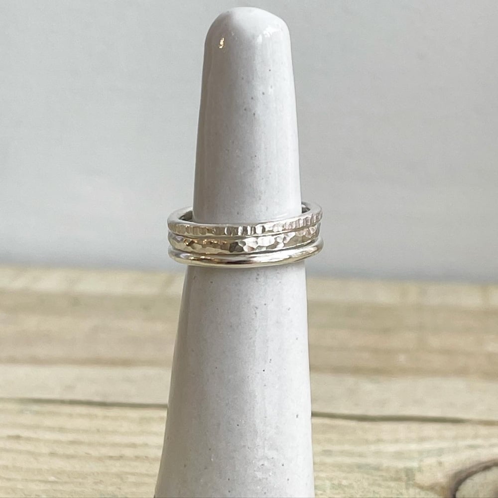 Set of three textured stacking rings in sterling silver 