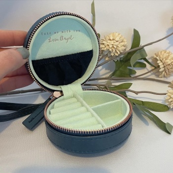 Navy round jewellery box